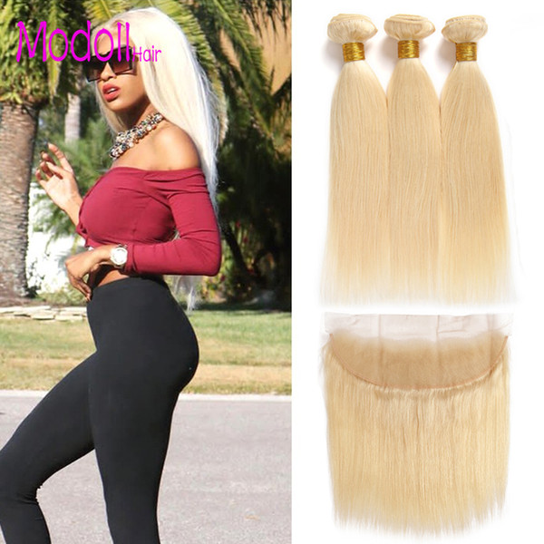 Modoll 613 Blonde Bundles With Frontal Ear To Ear Straight Human Hair Bundles Blonde Brazilian Remy Hair Weave 3 Bundles with Closure DHgate