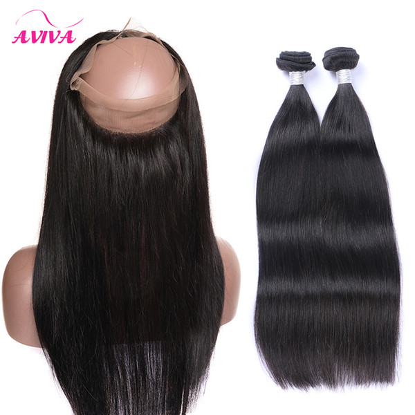 360 Full Lace Frontal Closures With Brazilian Virgin Human Hair Weaves Bundles Peruvian Indian Malaysian Cambodian Mongolian Straight Hair