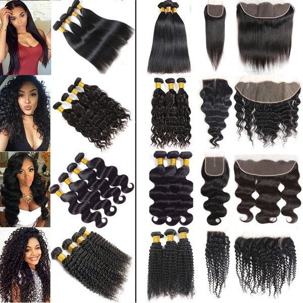 Wholesale Price Brazilian Virgin Hair Straight Bundles with Frontal Body Deep Wave Human Hair Bundles with Closures 34 36 40 Long Extensions