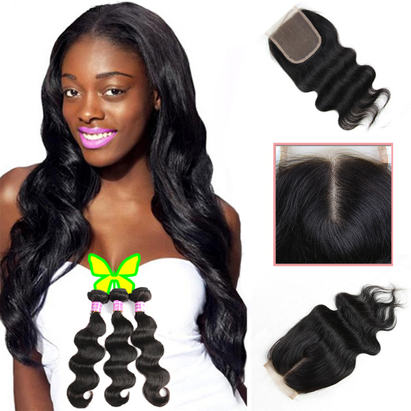 8A Body Wave Brazilian Virgin Hair Human Hair 3 Bundles with Top Lace Closure 100% Unprocesssed Hair Extensions Natural Black Sale by Bemiss