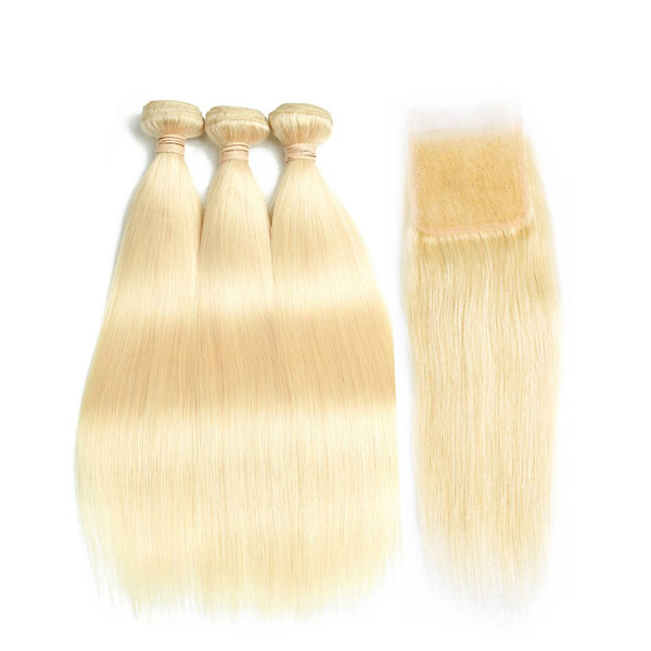 Brazilian Hair Weave Bundles 613 Blonde Hair Bundles With Closure Brazilian Straight Hair 2/3 Bundles With Closure King Rose Queen