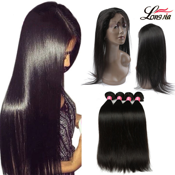 Peruvian Straight Hair 360 Lace Frontal Closure With Bundles Human Hair 3 Bundles With Closure Straight Virgin Human Hair Weave