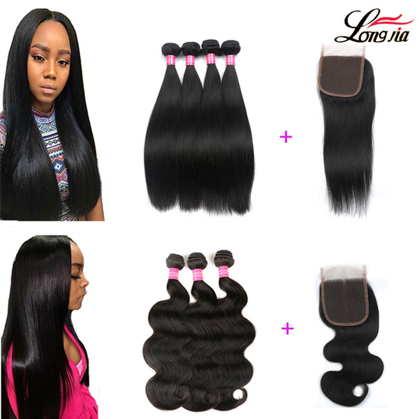 Charmingqueen Brazilian Virgin Straight hair With closure Human hair bundles with closure 4*4 Body wave human hair closure with bundles