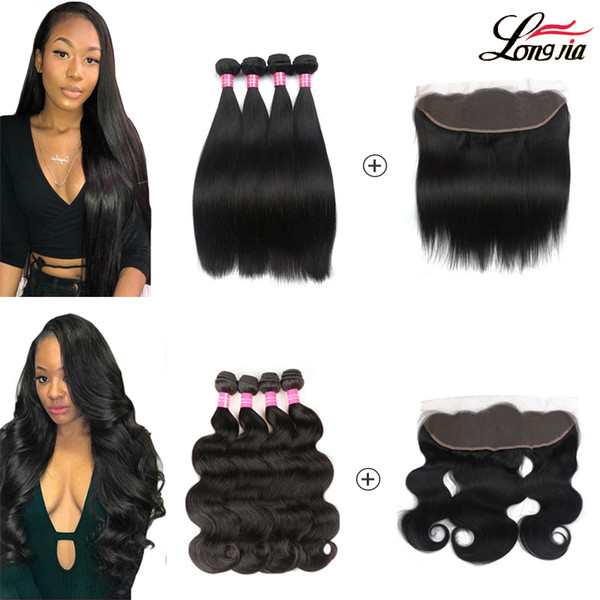 Brazilian Virgin Straight hair With Frontal Human hair bundles with frontal Body wave human hair frontal with bundles