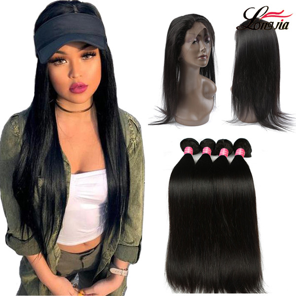 Peruvian 360 Lace Frontal With Bundles natural color Straight Hair 2 Bundle With 360 Frontal Peruvian Straight human virgin hair