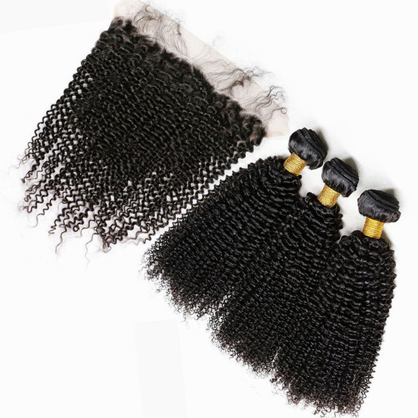 Slove Hair Product Pre Plucked Lace Frontal With 4 Bundles Malaysian Kinky Curly Hair With Frontal Closure Virgin Human Hair With Front