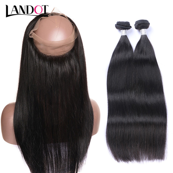 360 Full Lace Frontal Closure With Brazilian Straight Virgin Human Hair Weaves Bundles Top 8A Grade Peruvian Indian Malaysian Cambodian Hair