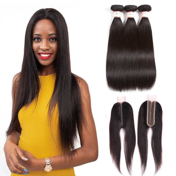 Moxikab Kim K Brazilian Virgin Hair Straight 3/4 Bundles With Closure Middle Part 2x6inch 4or 5pcs/lot 100% Human Hair with closure