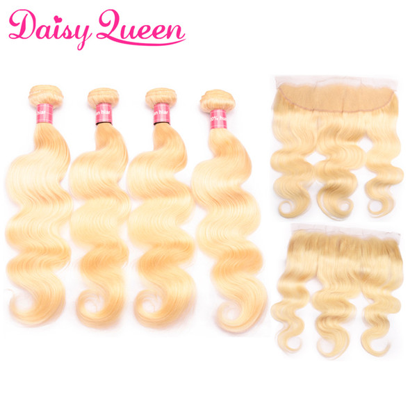 613 Brazilian Body Wave Straight Blonde Hair 13x4 Lace Frontal Closure with Bundles 8A Virgin Remy Human Hair 4 Bundles with Frontal