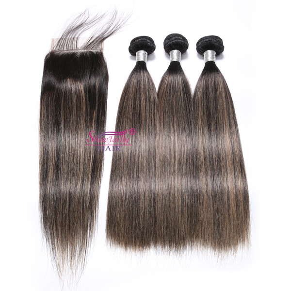 Ombre Human Hair Bundles with Lace Closure Remy Ombre Piano Color Human Hair Weave F-T1b 27 Brazilian Virgin Bundles Hair with 4x4 Closure