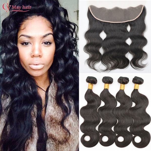 Peruvian Virgin Hair Body Wave With Lace Frontal 4Pcs Ear To Ear Lace Frontal Closure With Bundles Virgin Hair 13x4 Frontal With Bundles