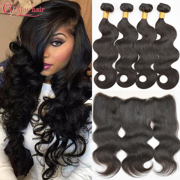 8A Brazilian Virgin Hair With Lace Frontal Closure Human Hair Extensions Weave Bundles Wefts 3 Bundles Brazilian Body Wave Hair With Frontal