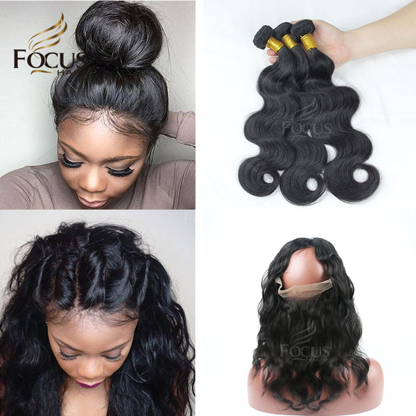 Pre Plucked 360 Lace Frontal With Bundles Brazilian Body Wave Virgin Human Hair 360 Lace Frontal Closure Bleached Knot Baby Hair