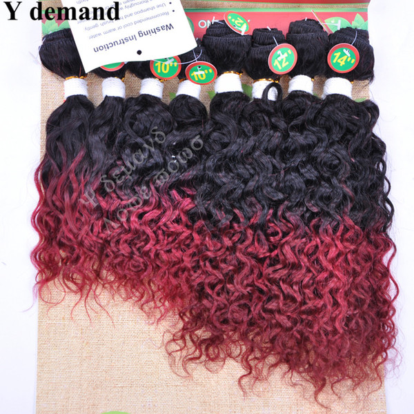 Omber Wave Human Hair Wefts with Closure Human Bulk hair extensions 8pcs/lots Black Burgundy For Women