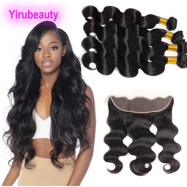 Brazilian Human Hair Body Wave Bundles With 13x4 Lace Frontal Free Part 5pieces/lot Hair Extensions With Closure Natural Color