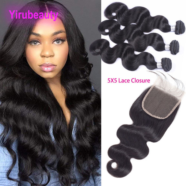 Peruvian Virgin Hair 3 Bundles With 5X5 Lace Closure 4 Pieces/lot Body Wave Bundles With Closures Baby Hair 5*5 Top Closure With Bundles