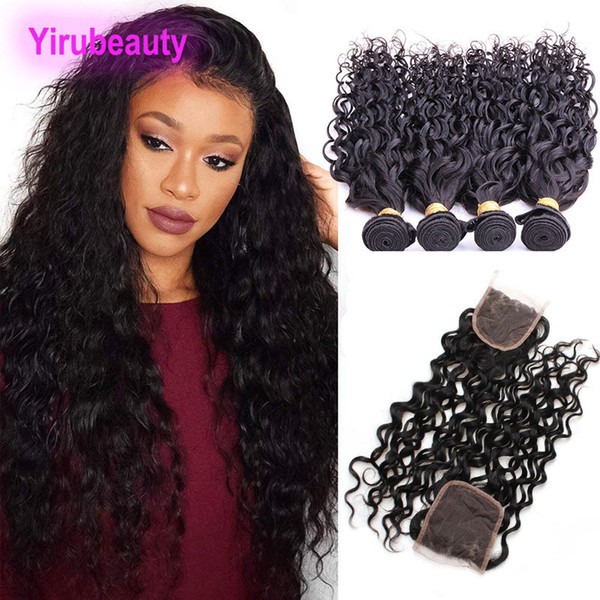 Brazilian Water Wave 4 Bundles With 4X4 Lace Closure 5pcs/lot Wet And Wavy Virgin Human Hair Bundles With Closure Middle Free Three Part