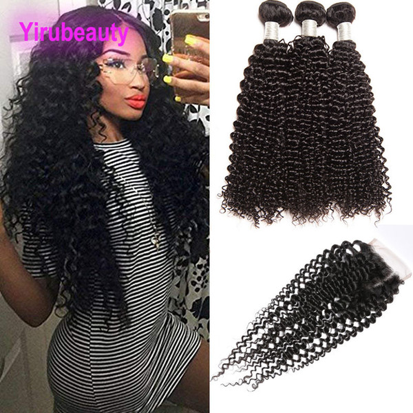 Brazilian Kinky Curly Cheap 3 Bundles With Lace Closure 4pieces/lot Human Hair Extensions Kinky Curly Bundles With Free Middle Three Part