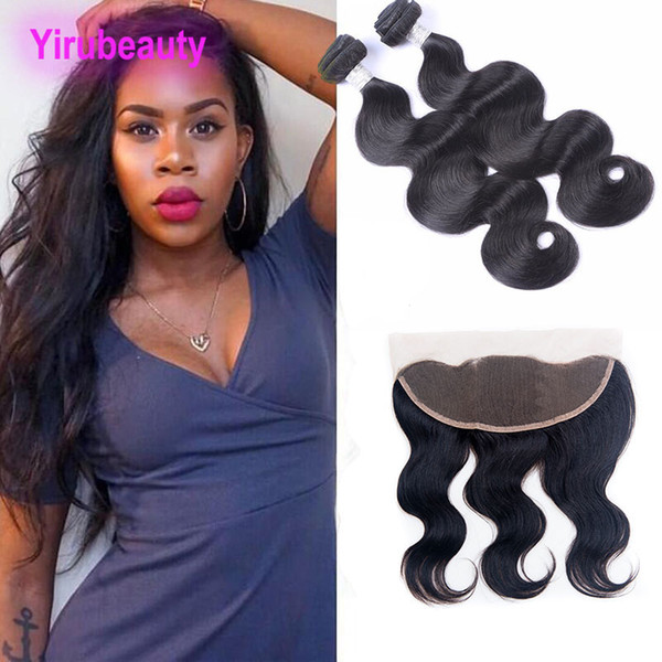 Brazilian Virgin Human Hair 2 Bundles With 13X4 Lace Frontal Body Wave Hair Extensions Ear To Ear Lace Frontal Closure With Bundles 8-28inch