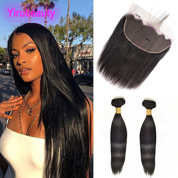 Indian Raw Virgin Hair Wholesale Two Bundles With 13X6 Lace Frontal With Baby Hair Natural Color Mink Straight Hair Wefts With Closure