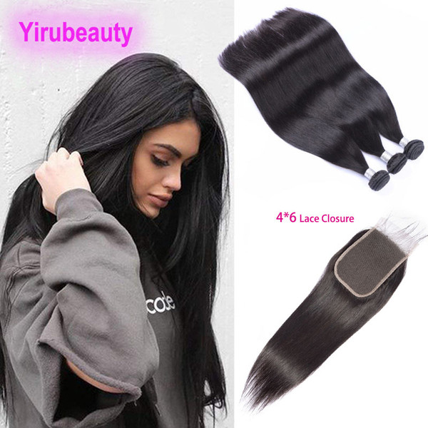 Brazilian Unprocessed Human Hair 3 Bundles With 4X6 Lace Closure 4 Pieces/lot Silky Straight Virgin Hair Extensions With Closure 8-28inch