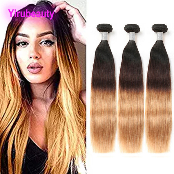 Brazilian Malaysian Indian Peruvian Virgin Human Hair 1B 4 27 Ombre Straight Hair Three Tone Double Wefts 3 Pieces/lot