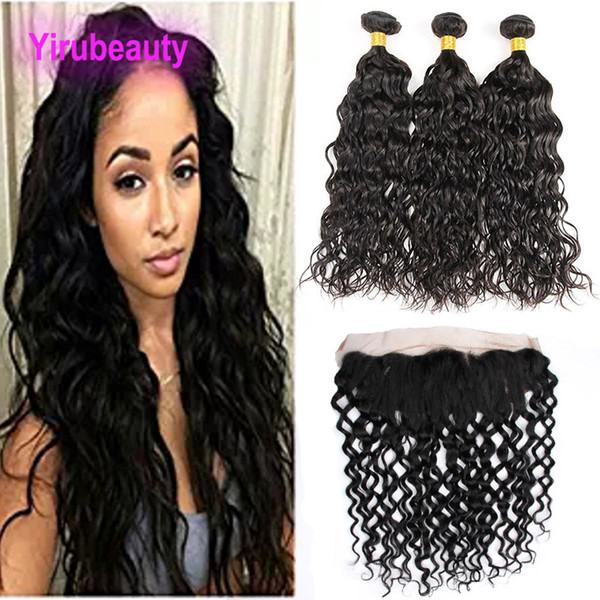 Brazilian Human Hair 3 Bundles With 13X4 Lace Frontal Water Wave Hair Extensions Bundles With Lace Frontal 4 Pieces/lot