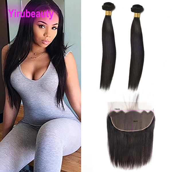 Peruvian Unprocessed Human Hair 2 Bundles With 13X6 Lace Frontal Straight Virgin Hair Extensions 8-30inch Hair Products With Frontal