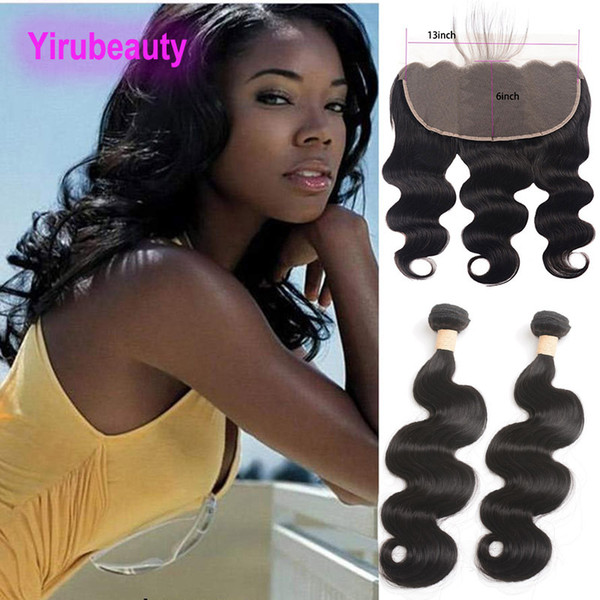 Peruvian Human Hair 2 Bundles With 13X6 Lace Frontal With Baby Hair Extensions With 13*6 Frontal Body Wave Natural Color 8-28inch