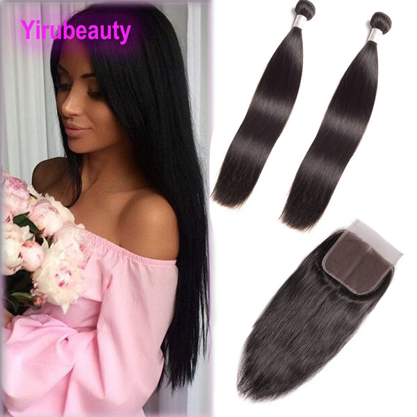 Brazilian Virgin Hair 2 Bundles With 5X5 Lace Closure 3 Pieces/lot Straight Human Hair Extensions 8-30inch Silky Straight Natural Color