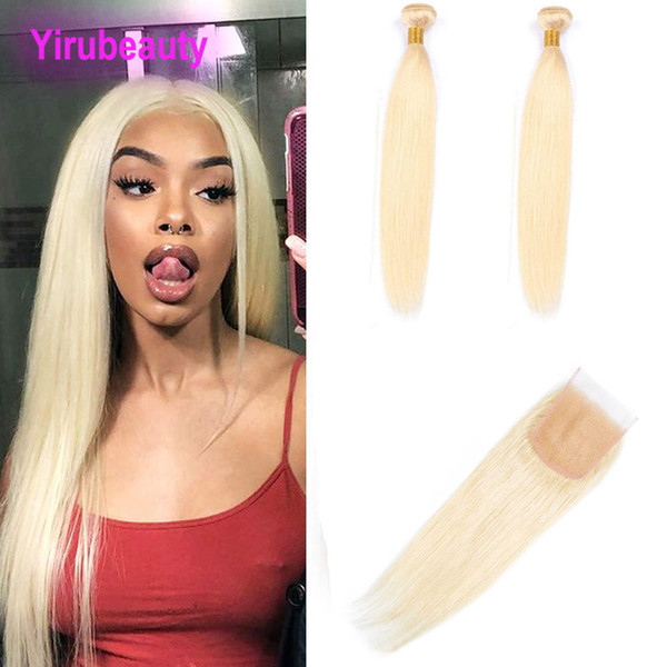 Indian Raw Virgin Hair Yirubeauty 2 Bundles With 4X4 Lace Closure 613# Blonde Straight 3 Pieces/lot Straight Blonde Hair With Closure 8-30