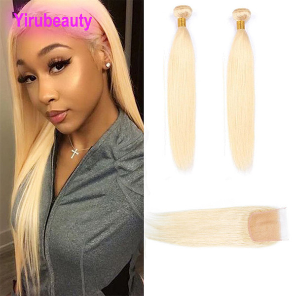 Brazilian Virgin Hair Light Color 613 Blonde Straight 2 Bundles With 4X4 Lace Closure 3 Pieces/lot Straight