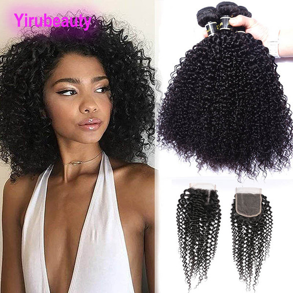 Peruvian Raw Virgin Hair 4 Bundles With Lace Closure 25-50g/piece Kinky Curly 5 Pieces/lot Dyeable Hiar Wefts With Closure