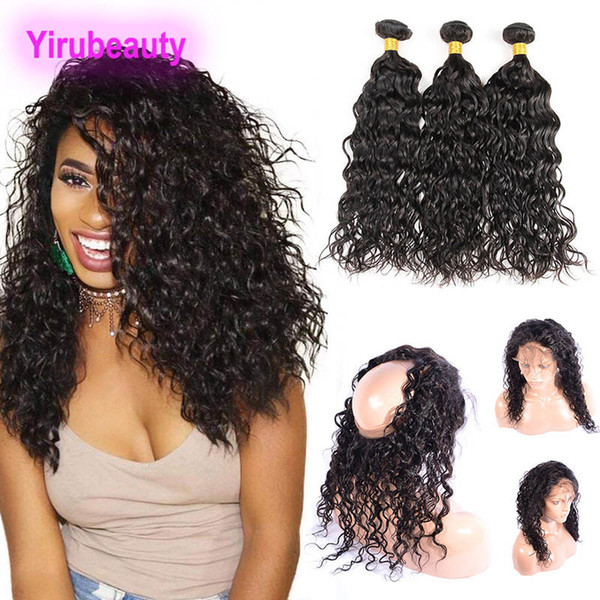 Indian Human Hair Water Wave 3 Bundles With Lace Frontal 4pcs/lot 8-30inch Bundles With 360 Lace Frontal adjustable Band Ear To Ear