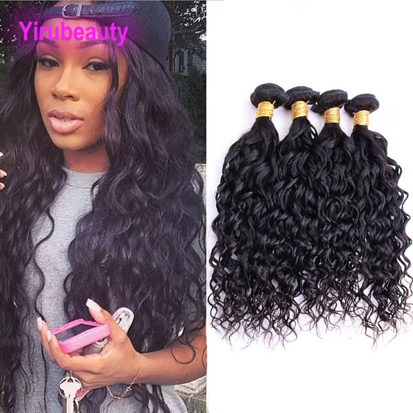 Brazilian Virgin Human Hair 4 Bundles Water Wave Hair Extensions Wet And Wavy Natural Color 8-28inch Double Hair Wefts