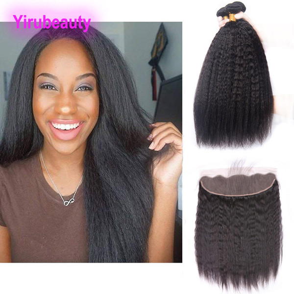 Brazilian Virgin Hair Bundles with Closures 13X4 Frontal Kinky Straight 3 Bundles With 13X4 Lace Frontal 4 Pieces/lot Brazilian Human Hair