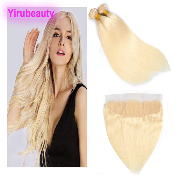 Malaysian Human Hair Bundles With Closure 613# Blonde Straight Virgin Hair 3 Bundles With 13X4 Lace Frontal Free Part