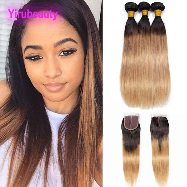 Malaysian Unprocessed Human Hair 9A Bundles With 4X4 Lace Closure Straight 1B/27 Hair Extenesions With Lace Closure 8-28inch