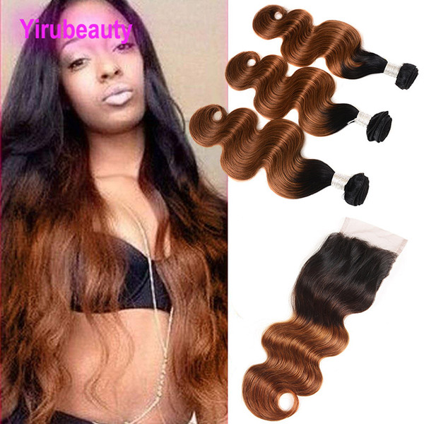 Brazilian Virgin Hair Extensions 1B 30 Body Wave 3 Bundles With 4X4 Lace Closure With Baby Hair Body Wave 1B/30 Double Color 4 Pieces/lot