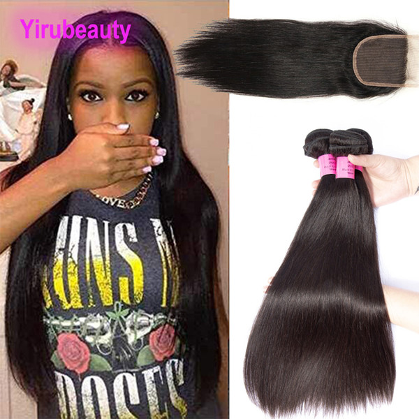 Indian Virgin Hair Extensions Bundles With 4X4 Lace Closure With Baby Hair Natural Color Straight Human Hair Wefts With Closure