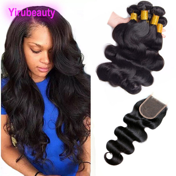 Indian Bundles With Baby Hair Lace Closure 4X4 Human Hair Body Wave Virgin Hair Natural Color