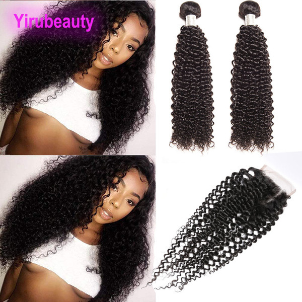 Brazilian 9A Human Hair 2 Bundles With 4X4 Lace Closure 3 Pieces/lot Kinky Curly Virgin Hair Bundles With Lace Closure Baby Hair Frontal