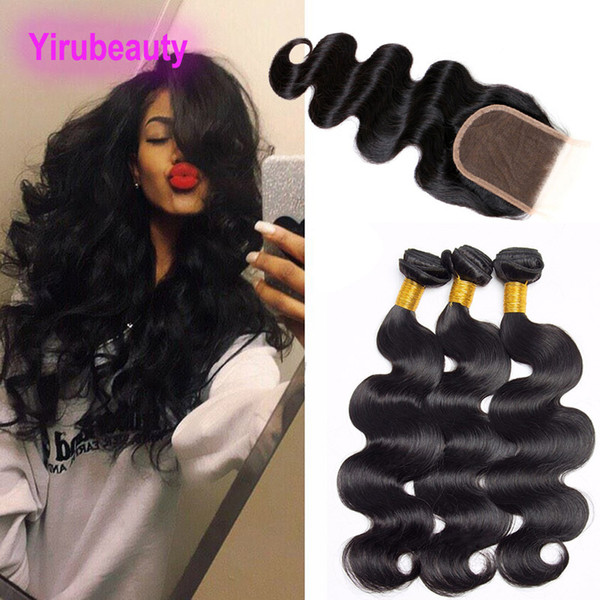 Malaysian Human Hair 3 Bundles With 4X4 Lace Closure 4pieces/lot Body Wave Bundles With Closure Drawstring Ponytail