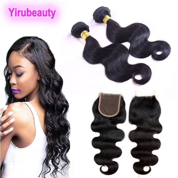 Brazilian Virgin Hair 2 Bundles With Baby Hair 4X4 Lace Closure Body Wave Hair Extensions Wefts With Top Closure