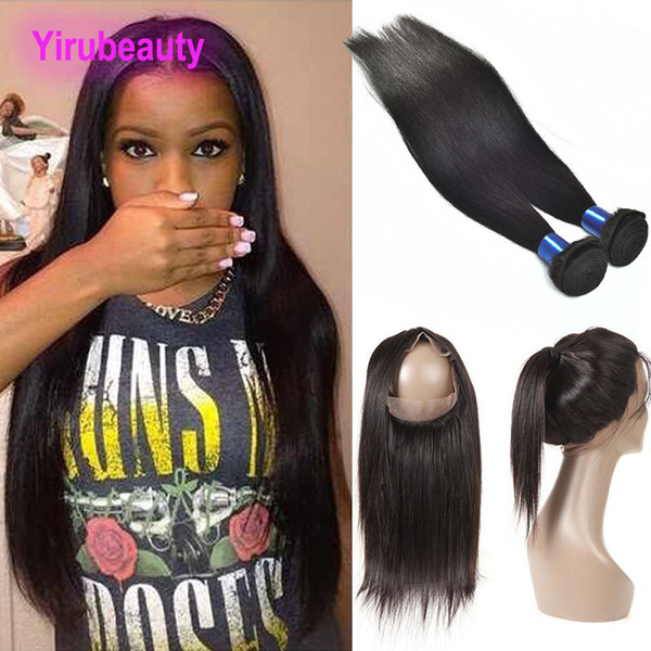 Malaysian 360 Lace Frontal With 2 Bundles Straight Human Hair Smooth Straight Bundles With Lace Frontal Closure Hair Wefts