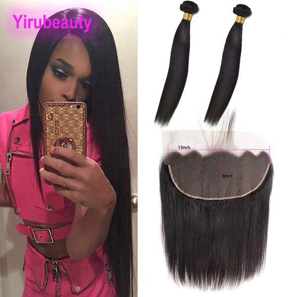 Malaysian Human Hair Products Natural Color Straight Bundles With 13X6 Lace Frontal Baby Hair Wefts With 13 By 6 Frontal