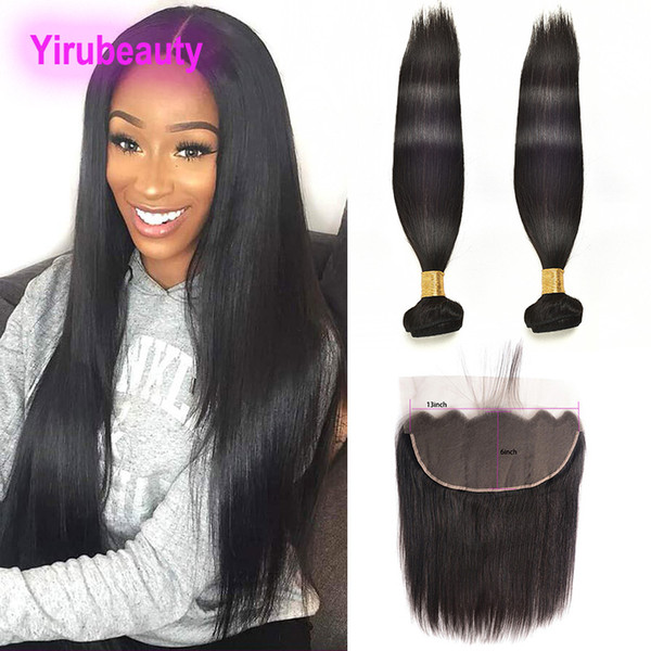 Brazilian Virgin Hair Straight 3 Bundles With 13X6 Lace Frontal Baby Hair Extensions 8-30inch Human Hair Wefts With 13X6 Frontal