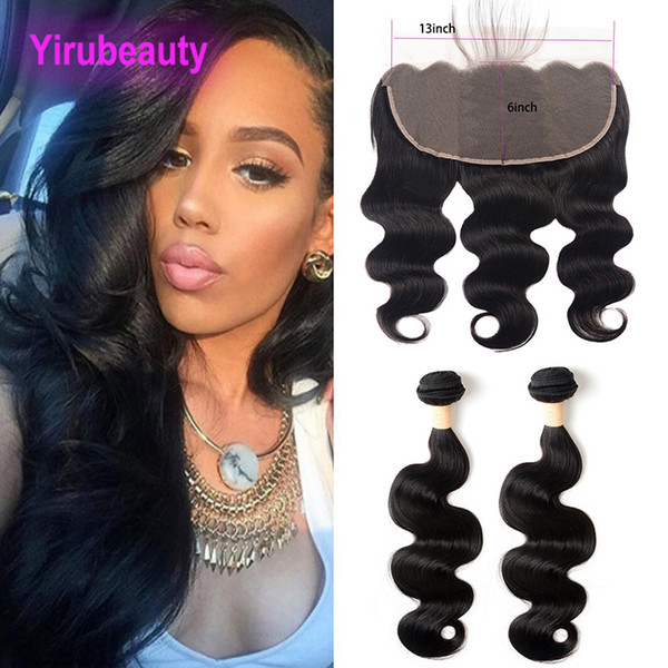 Brazilian Virgin Hair 2 Bundles With 13X6 Lace Frontal Wtih Baby Hair Free Part Body Wave Bundles With 13*6 Frontal Natural Color