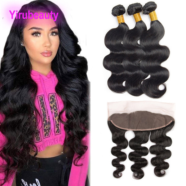 Brazilian Virgin Hair 3 Bundles With 13X4 Lace Frontal Body Wave Pre Plucked Hair Extensions With 13 By 4 Frontal With Baby Hair