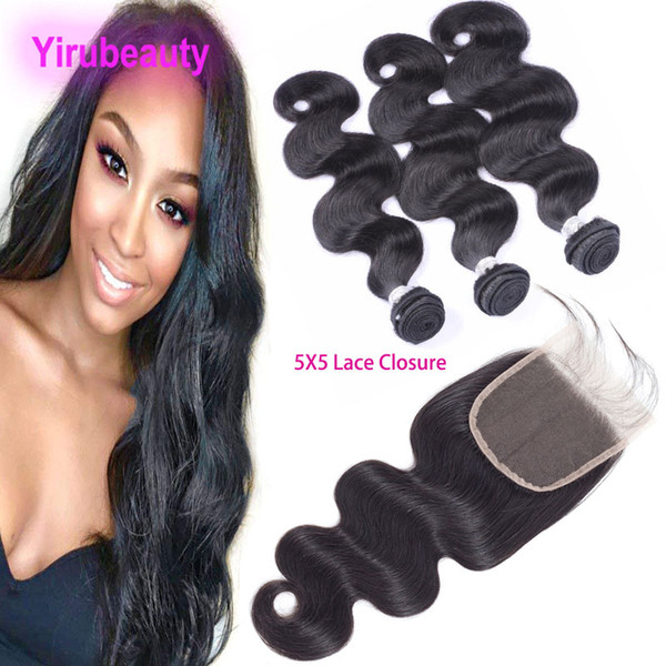 Brazilian Virgin Hair 3 Bundles With 5X5 Lace Closure Body Wave Human Hair Extensions With 5*5 Lace Closure Middle Three Free Part Body Wave